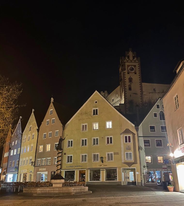 noite em fussen e vista do castelo